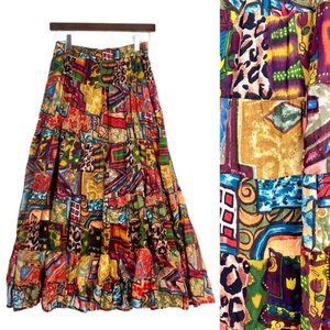 •BOHEMIAN• Tiered Cotton Maxi Skirt Lined BOHO 90s